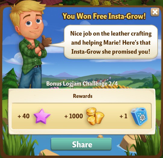 farmville 2 bonus logjam challange: you won free insta-grow rewards, bonus