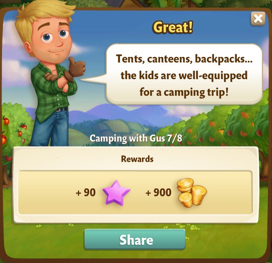 farmville 2 camping with gus: pitch it rewards, bonus