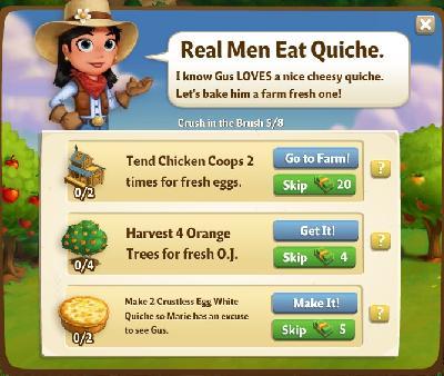 farmville 2 crush in the brush: real men eat quiche tasks