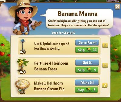 farmville 2 dash for cash: banana manna tasks