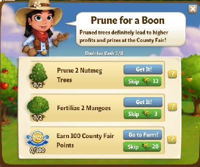 farmville 2 dash for cash: prune for a boon tasks