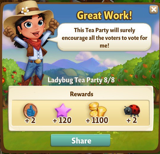 farmville 2 ladybug tea party: tea off rewards, bonus