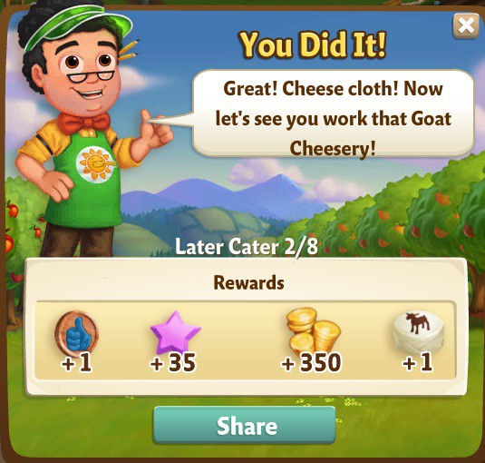 farmville 2 later cater: the cut of your cheese cloth rewards, bonus