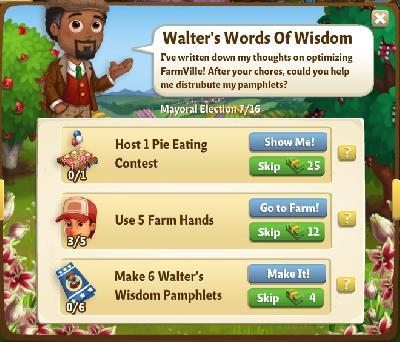 farmville 2 mayoral election: walter's words of wisdom tasks