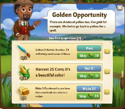 farmville 2 one part inspiration: golden opportunity tasks