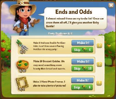 farmville 2 party problems: ends and odds tasks