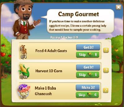 farmville 2 raising a ruckus: camp gourmet tasks