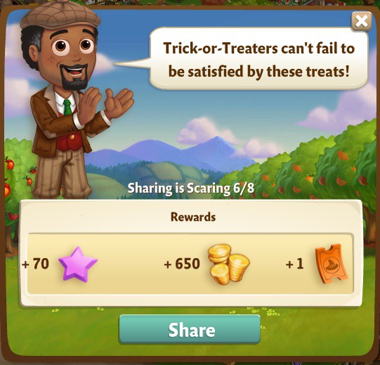 farmville 2 sharing is scaring: tree or treat rewards, bonus