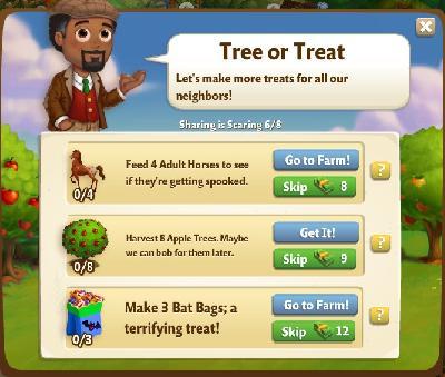 farmville 2 sharing is scaring: tree or treat tasks