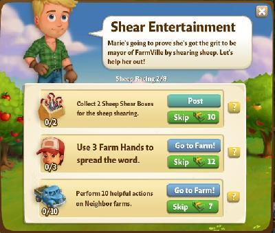 farmville 2 sheep racing: shear entertainment tasks