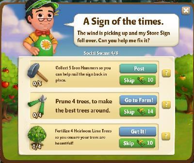 farmville 2 social swans: a sign of the times tasks