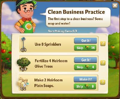 farmville 2 start making cents: clean business practice tasks