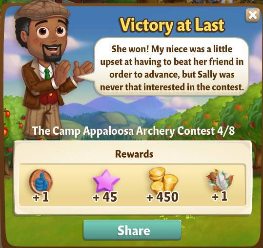 farmville 2 the camp appaloosa archery contest: sally shotwell rewards, bonus