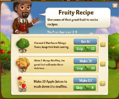 farmville 2 the fruit appraiser: fruity recipe tasks