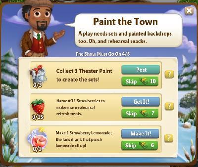 farmville 2 the show must go on: paint the town tasks