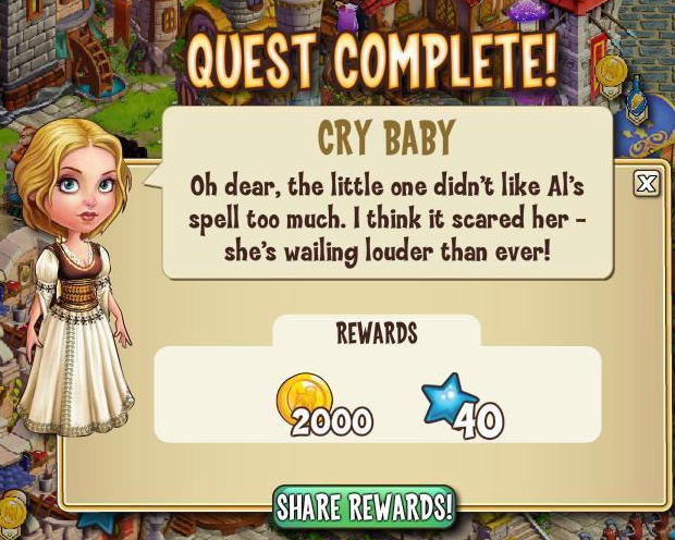 castleville babe in the woods: cry baby rewards, bonus