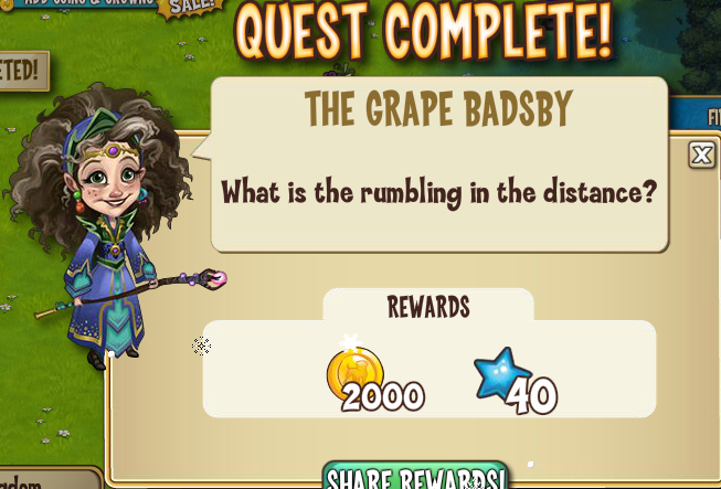 castleville clingy, creepy vines: the grape badsby rewards, bonus
