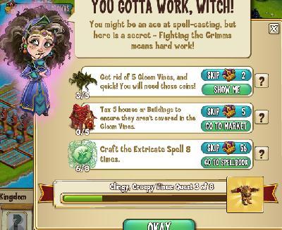 castleville clingy, creepy vines: you gotta work, witch tasks