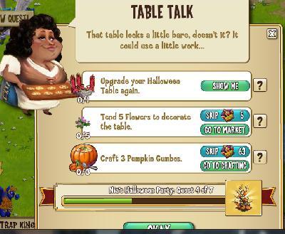 castleville mia's halloween party: table talk tasks