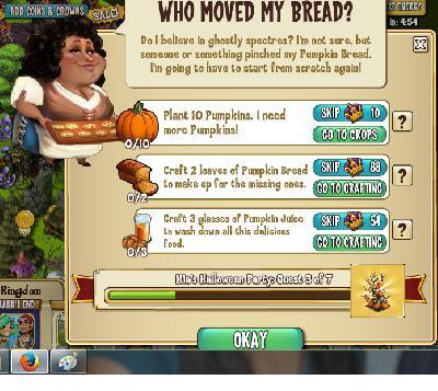 castleville mia's halloween party: who moved my bread tasks