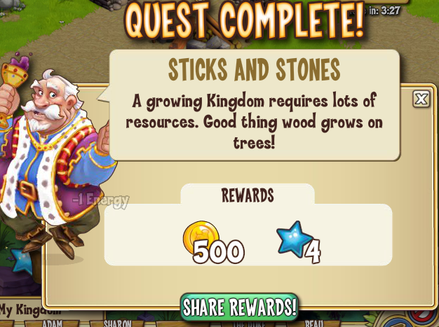 castleville sticks and stones rewards, bonus