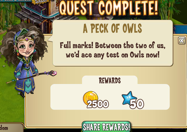 castleville the messenger: a peck of owls rewards, bonus