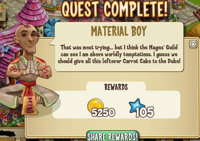 castleville trial by magic: material boy rewards, bonus