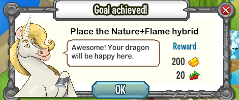 dragon city place the nature flame hybrid rewards, bonus