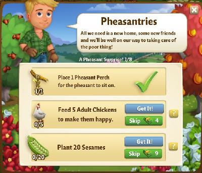 farmville 2 a peasant surprise: pheasantries tasks