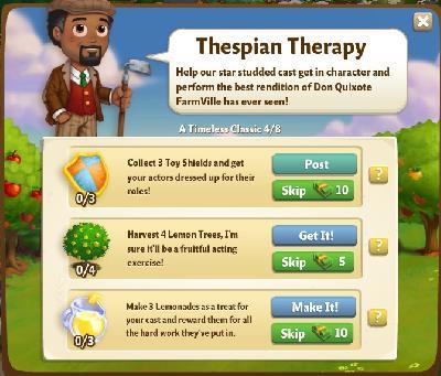farmville 2 a timeless classic: thespian therapy tasks