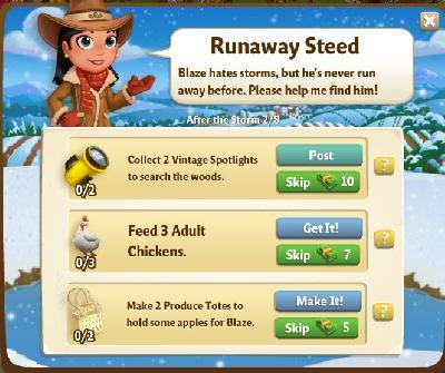 farmville 2 after the  storm: runaway steed tasks