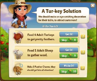 farmville 2 all fur you: a turkey solution tasks