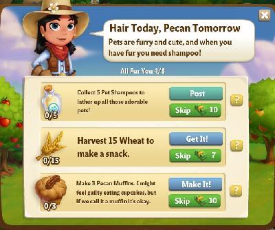 farmville 2 all fur you: hair today, pecan tomorrow tasks
