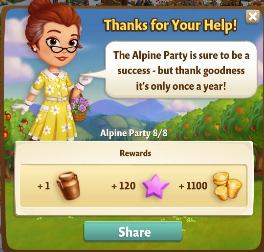 farmville 2 alpine party: clean sweep rewards, bonus