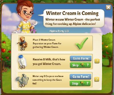 farmville 2 alpine party: winter cream is coming tasks