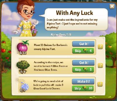 farmville 2 alpine party: with any luck tasks