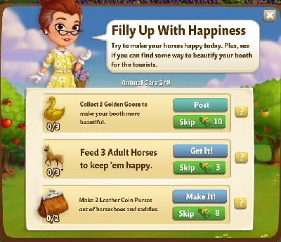 farmville 2 animal care: filly up with happiness tasks