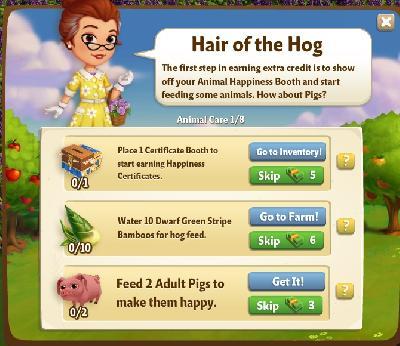 farmville 2 animal care: hair of the hog tasks
