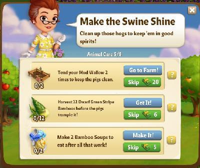 farmville 2 animal care: make the swine shine tasks