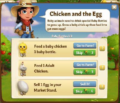 farmville 2 baby bottles 1-1: chicken and the egg tasks