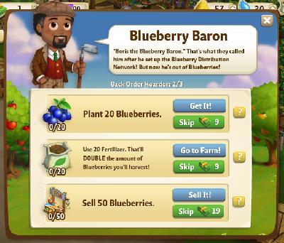 farmville 2 back order hoarders: blue berry baron tasks