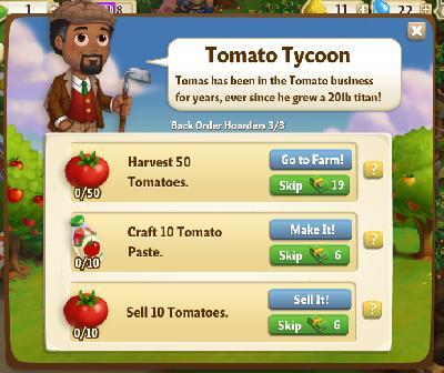 farmville 2 back order hoarders: tomato tycoon tasks
