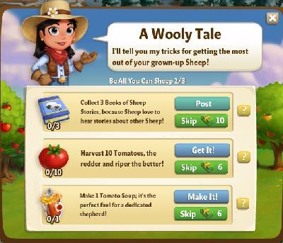farmville 2 be all you can sheep: a wooly tale tasks