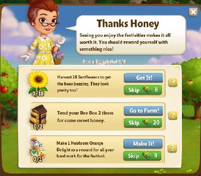 farmville 2 berry delightful: thanks honey tasks