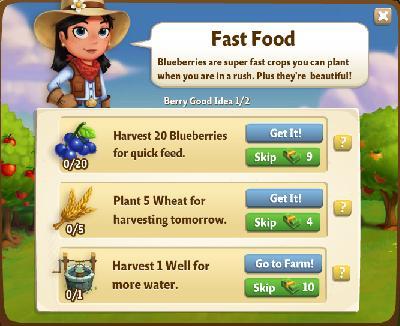 farmville 2 berry good idea: fast food tasks