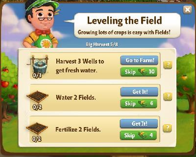 farmville 2 big harvest: leveling the field tasks