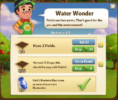 farmville 2 big harvest: water wonder tasks