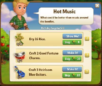 farmville 2 birthday surprise: hot music tasks