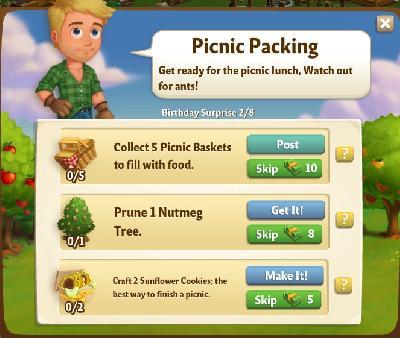 farmville 2 birthday surprise: picnic packing tasks