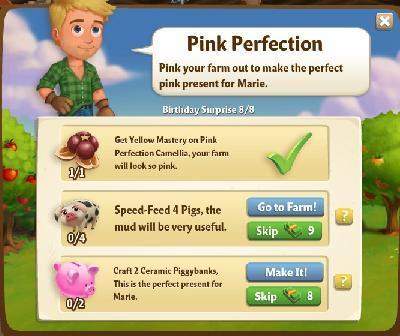farmville 2 birthday surprise: pink perfection tasks